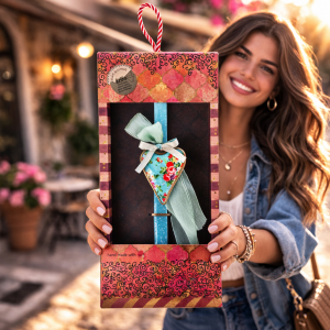 Λαμπάδα Καρδιά φλοράλ - Τιρκουάζ