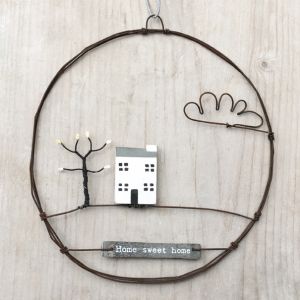 Lg rusty wire wreath-House with cloud Lg rusty wire wreath-House with cloud