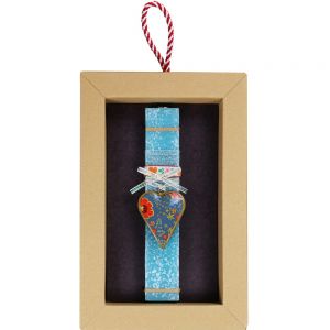 Λαμπάδα Καρδιά φλοράλ μικρή - πετρόλ