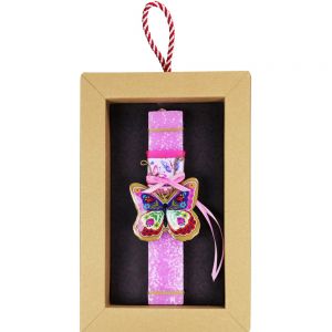 Λαμπάδα Πεταλούδα φλοράλ μικρή - ροζ