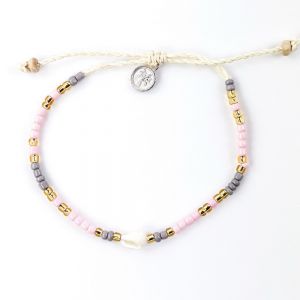 Βραχιόλι Κοχύλι & Χάντρες Ροζ & Γκρι