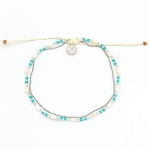 Βραχιόλι Ποδιού Αλυσιδάκι & Κοχύλια Τιρκουάζ Ασημί