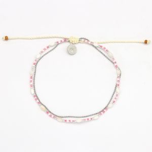 Βραχιόλι Ποδιού Αλυσιδάκι & Κοχύλια Ροζ Ασημί