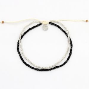 Βραχιόλι Ποδιού 2 Σειρές Χάντρες Μαύρο & Διάφανο