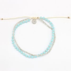 Βραχιόλι Ποδιού 2 Σειρές Χάντρες Σιέλ & Διάφανο