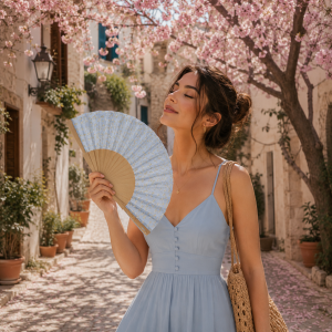 Βεντάλια floral κέντημα 23εκ. ξύλινη