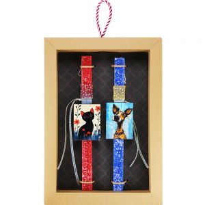 Λαμπάδα Ζευγάρι Γάτα Σκύλος - Κόκκινο-Μπλε