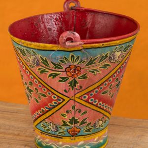 Vintage iron handpainted bucket, pink, 25x25x24cm