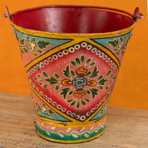 Vintage iron handpainted bucket, pink, 25x25x24cm