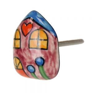 Πόμολο κεραμικό Σπίτι 4x5εκ.- Πορτοκαλί