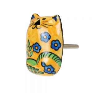 Πόμολο κεραμικό Γάτα 4x5εκ.- Κίτρινο