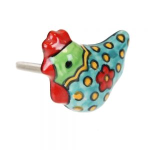 Πόμολο κεραμικό Κόκορας 5x3,5εκ. - Μπλε Πράσινο