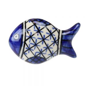 Πόμολο κεραμικό Ψάρι 5x3,5εκ.- Μπλε καρέ