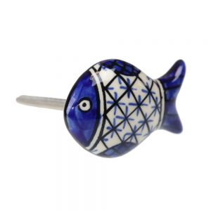 Πόμολο κεραμικό Ψάρι 5x3,5εκ.- Μπλε καρέ