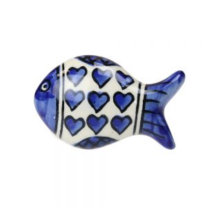 Πόμολο κεραμικό Ψάρι 5x3,5εκ.- Μπλε καρδιές