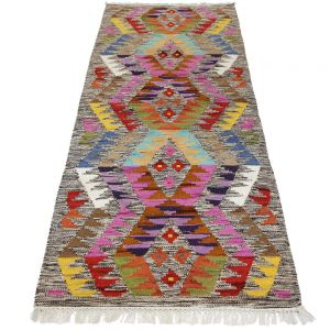 Aztec multi diamond handloom kilim rug 75 x 200cm Aztec multi diamond handloom kilim rug 75 x 200cm