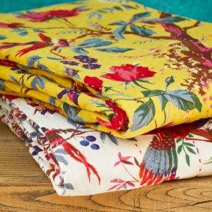 Bird Of Paradise Kantha Throw, White Bird Of Paradise Kantha Throw, White