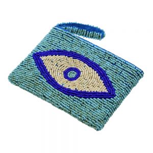 Τσαντάκι με Χάντρες Μάτι 13x10 Σιέλ