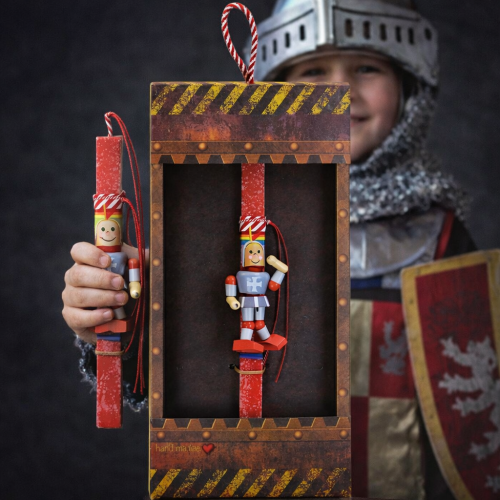 Λαμπάδα Ιππότης ξύλινος - Κοραλί