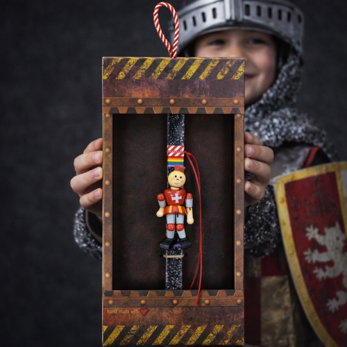 Λαμπάδα Ιππότης ξύλινος - Γκρι