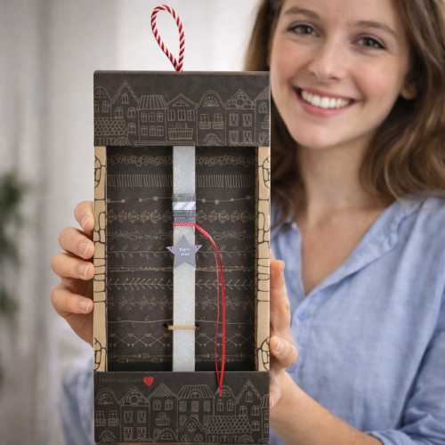 Λαμπάδα Αστεράκι Γκρι - Κρεμ