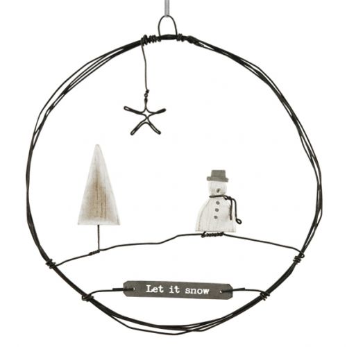 Lg hanging metal wreath-Snowman