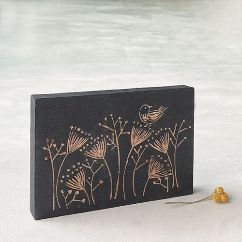 Wood block-Wild flowers