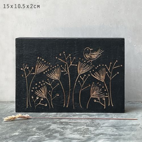 Wood block-Wild flowers