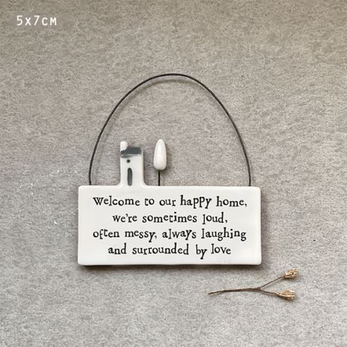 Πορσελάνινο στολίδι 7εκ.-Welcome to our happy home
