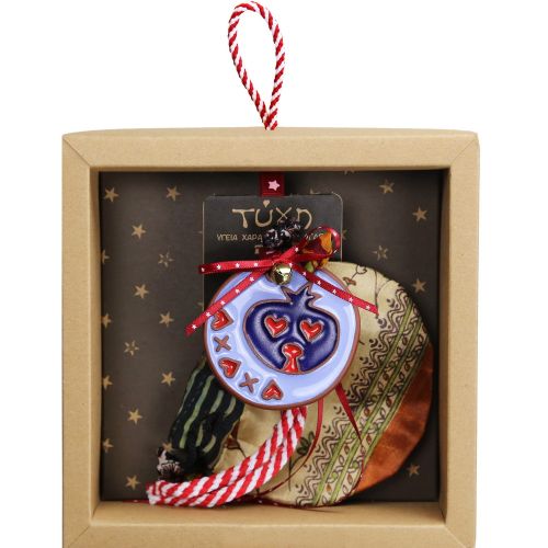 Γούρι Κεραμικό στολίδι-Ρόδι μπλε