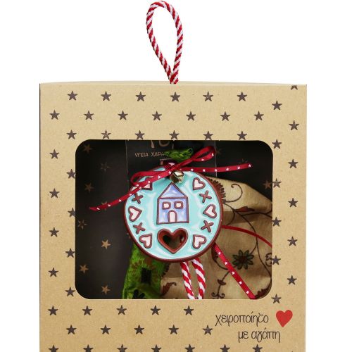 Γούρι Κεραμικό στολίδι-Σπίτι παστέλ