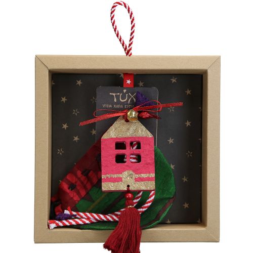 Γούρι Βαμβακερό στολίδι-Σπίτι κόκκινο