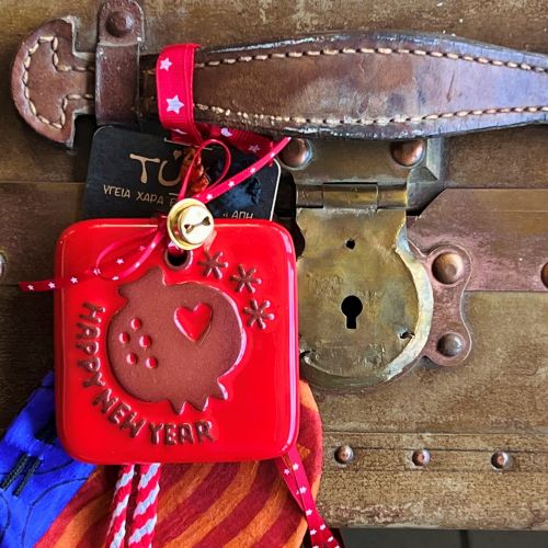 Γούρι Κεραμικό Ρόδι τετράγωνο