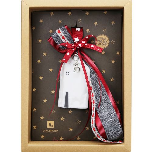 Γούρι Πορσελάνινο σπίτι μεσαίο-Λευκό