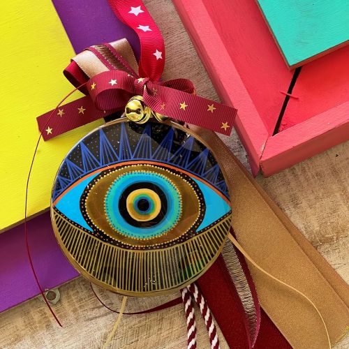 Γούρι Μάτι μεγάλο μεταλλικό-Μπλε ακτίνες 30x19εκ.