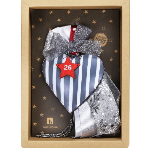 Γούρι Καρδιά γκρι ρίγες-Κόκκινο αστέρι 