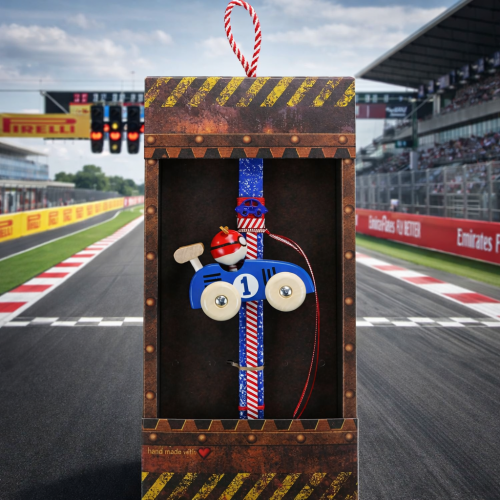 Easter candle with Race Car with Driver - Blue