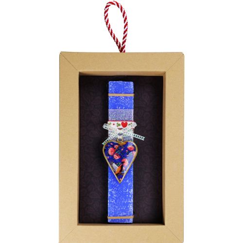 Λαμπάδα Καρδιά φλοράλ μικρή - μπλε