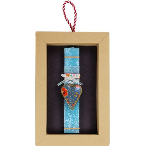 Λαμπάδα Καρδιά φλοράλ μικρή - πετρόλ