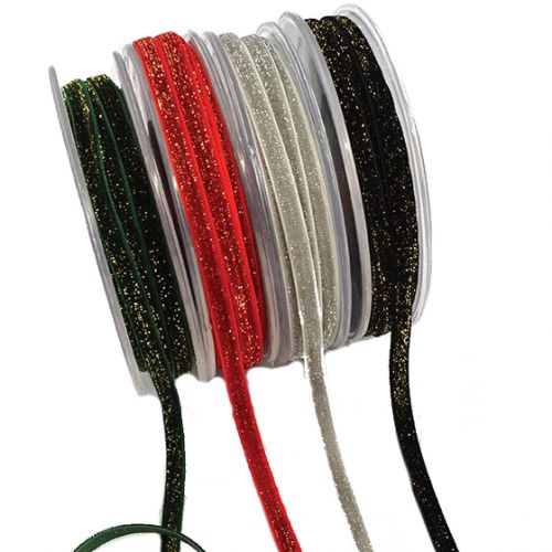 Κορδέλα 18μ. VELVET SPARKLE 7mm  - Κόκκινη