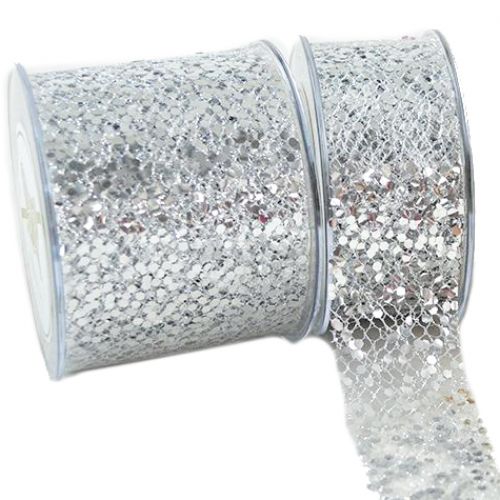 Κορδέλα 9μ. GLASS NET 6,7εκ. - Ασημί