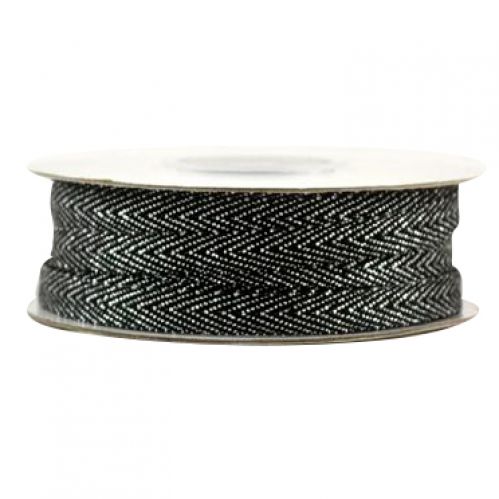 Κορδέλα 25μ. METALIC FISHBONE 7χιλ.x25μ.-ΜΑΥΡΟ
