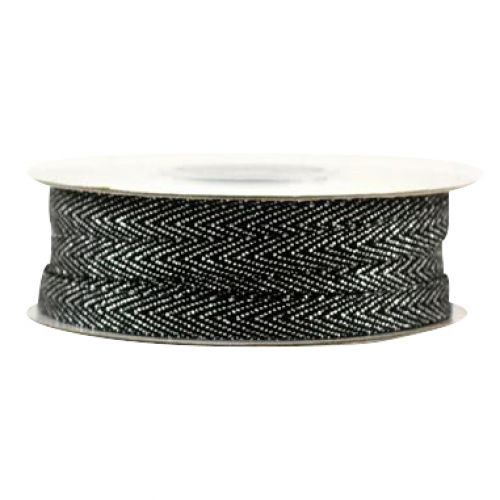 Κορδέλα 9μ. METALIC FISHBONE 15χιλ.-ΜΑΥΡΟ