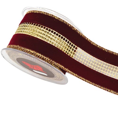 Κορδέλα 4,5μ. VELVET GLITTER NET 6,7εκ. - Μπορντό-Χρυσή