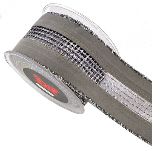 Κορδέλα 4,5μ. VELVET GLITTER NET 6,7εκ. - Γκρι-Ασημί