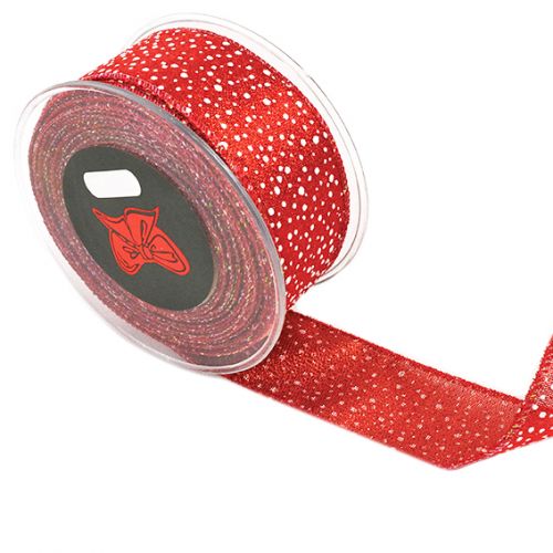 Κορδέλα 9μ. GLITTER SNOWSTORMS 4,3εκ. - Κόκκινη