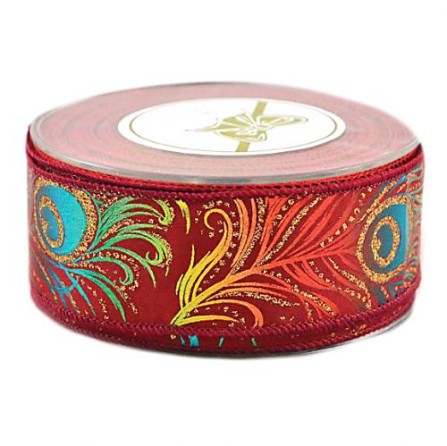 Κορδέλα 9μ. FEATHER PEAFOWL 4,3εκ. - Μπορντό