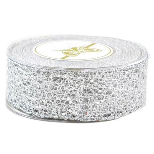 Κορδέλα 9μ. CRYSTAL NET 2,3εκ. - Ασημί