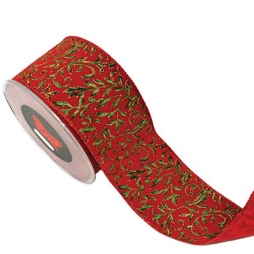 Κορδέλα 9μ. VELLUTO CON RAMI 6.7εκ. - Κόκκινη-Πράσινη