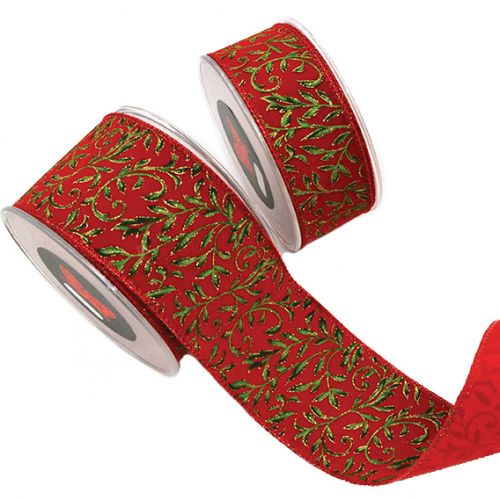 Κορδέλα 9μ. VELLUTO CON RAMI 6.7εκ. - Κόκκινη-Πράσινη